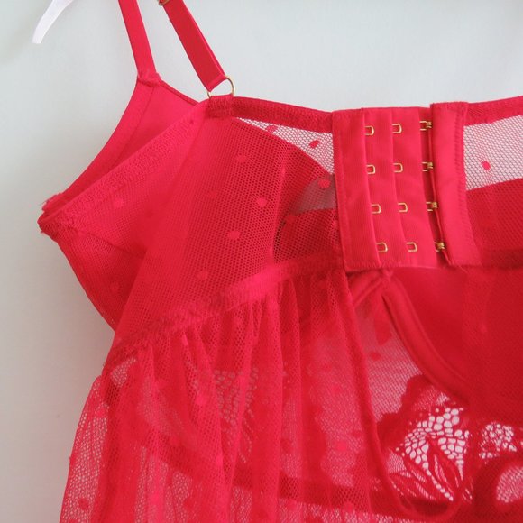 DAISY FUENTES Lace Babydoll Teddy Bra Mesh Negligee Pinup Sexy Y2K - Size M NWT - Picture 14 of 16